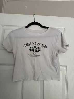 Hollister White Catalina Island Graphic Crop Top